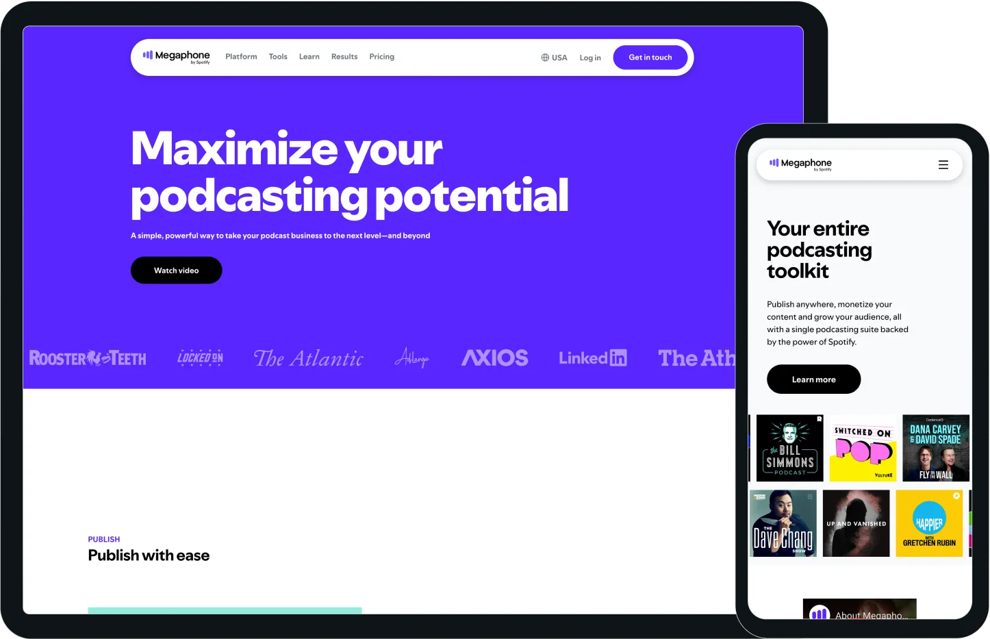 Screenshots of the Megaphone website