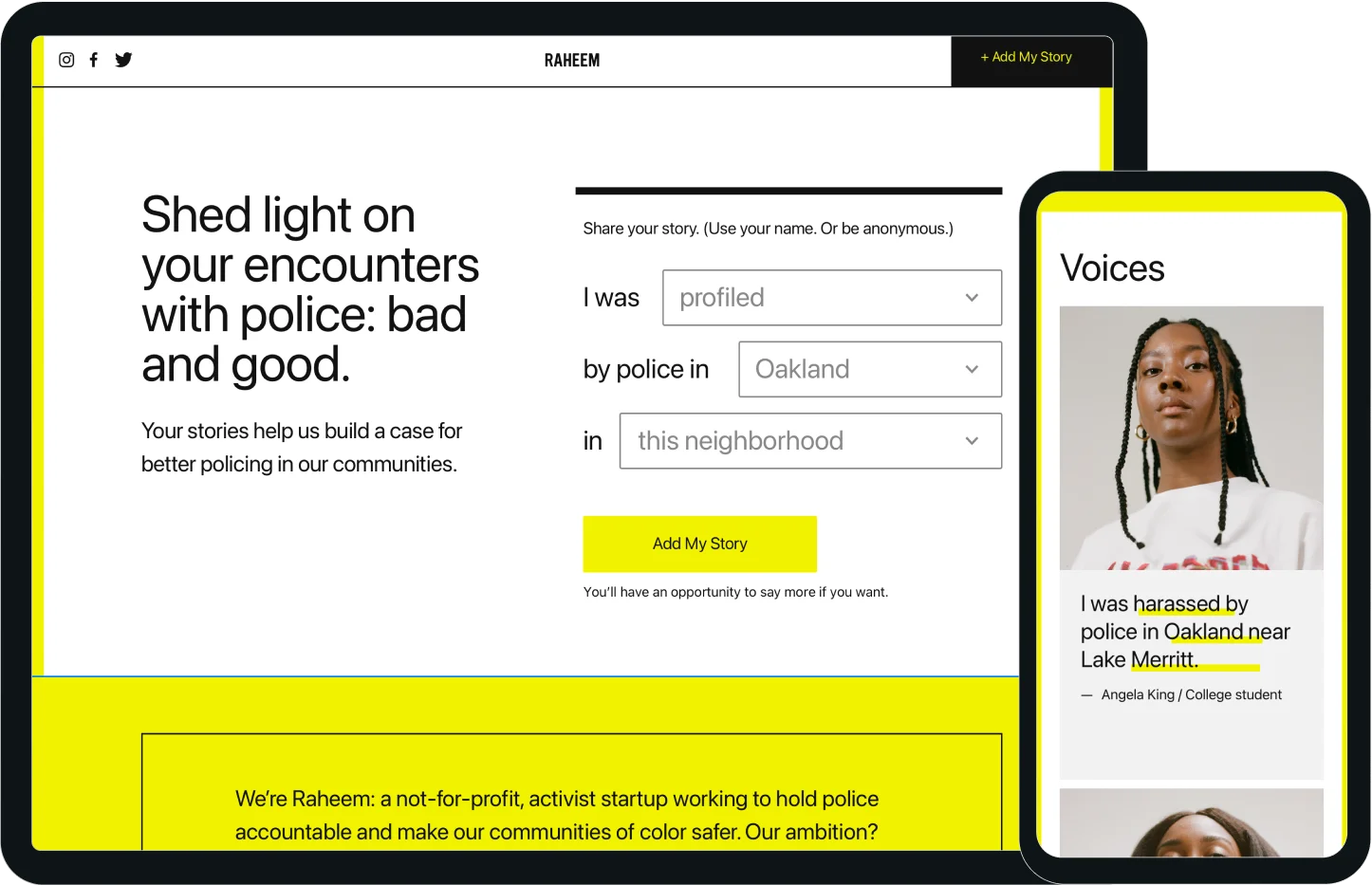 Screenshots of the Raheem website