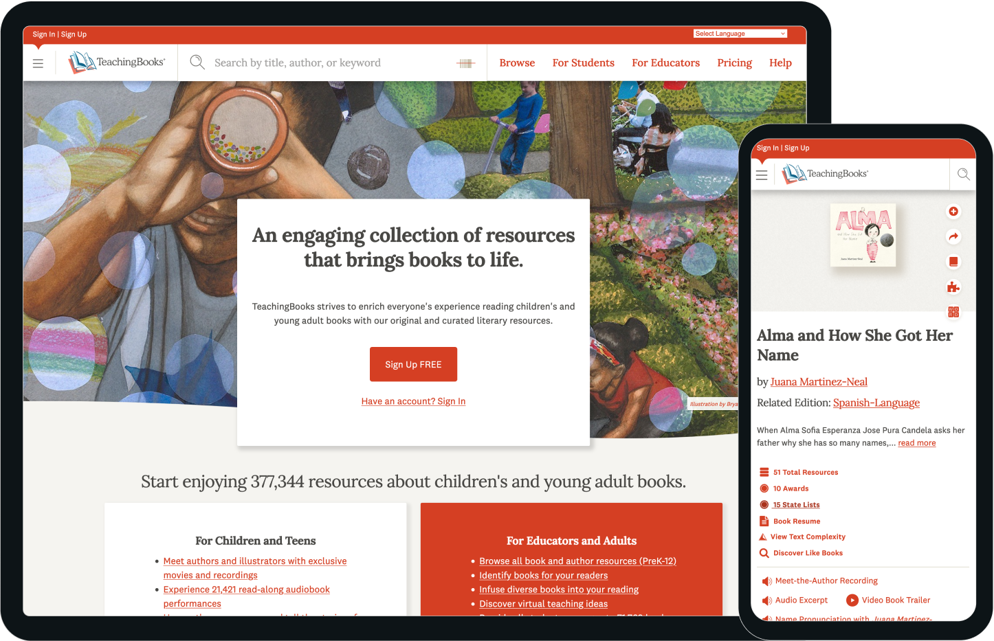 Screenshots of the TeachingBooks website